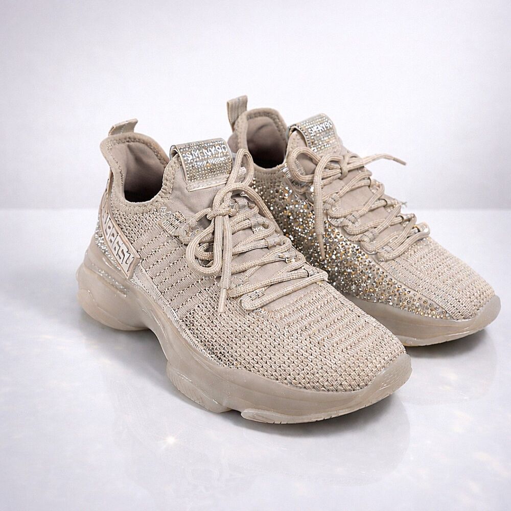 Steve Madden Women’s 9M Maxima SM-NY90 Beige Rhinestone Knit Sneakers